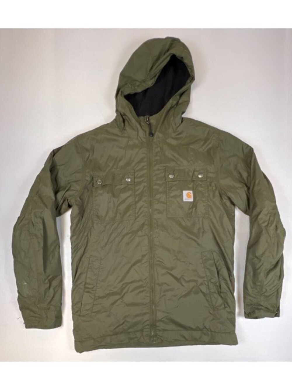 Carhartt Men's Lightweight Fleece Lined Hooded Jacket Olive Green Full Zip S